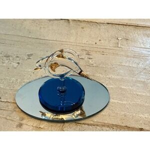 Glass Baron Dolphin Figurine Blue Base Mirrored Oval Display Signed A7668